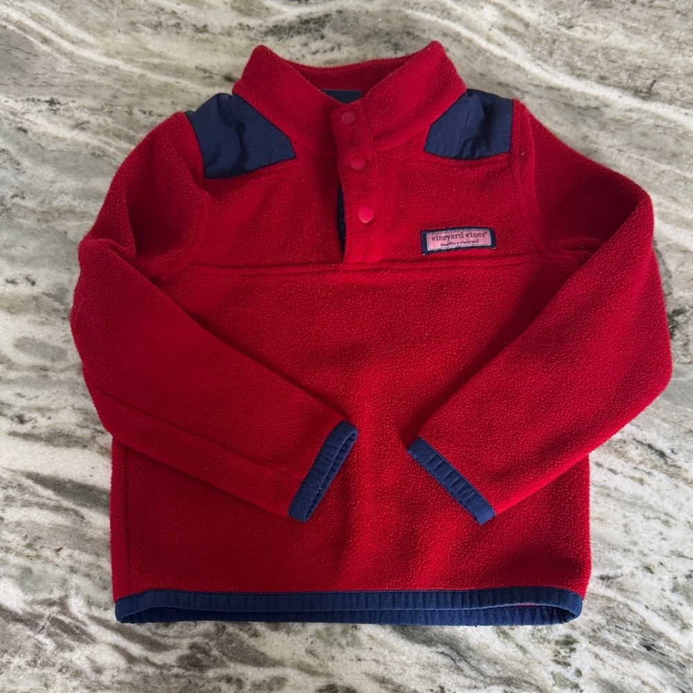 Vineyard Vines Kids Red and Navy Fleece Sweater 3T/ 2T